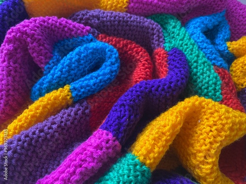 Knitted blanket handmade texture decor artistic background cozy warm photo 