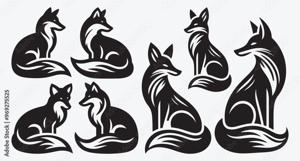 Obraz premium Fox Logo Silhouette Bundle Clip Art Vector Illustration 
