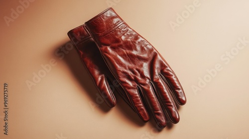 A pair of elegant brown leather gloves displayed on a soft background.