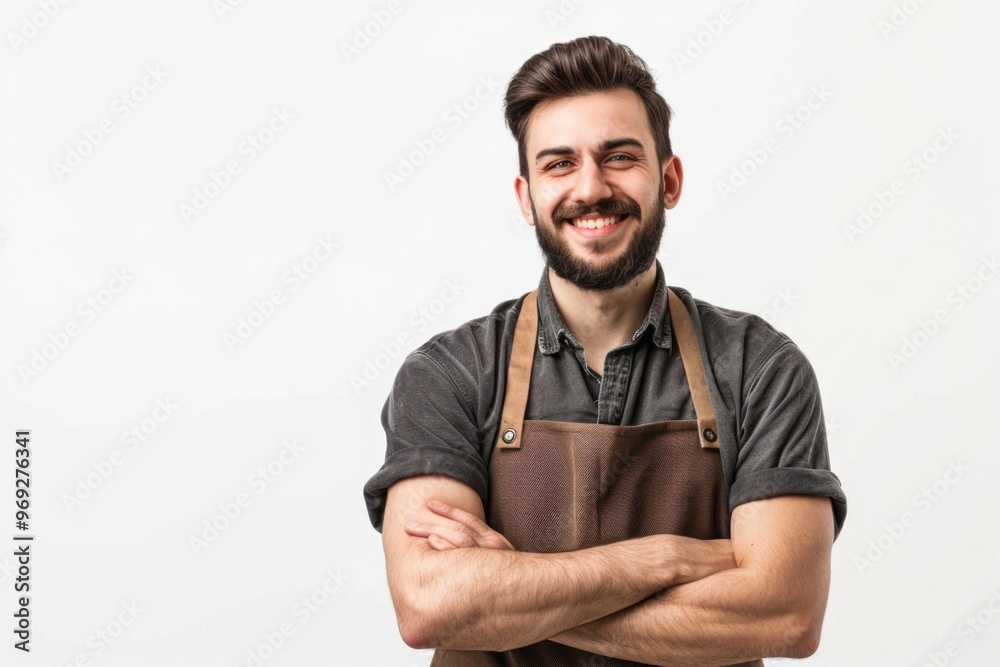 A person with a long beard and apron, perhaps in a workshop or kitchen setting A person with a long beard and apron, perhaps in a workshop or kitchen setting