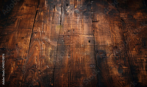 Rustic Wooden Texture with Rich Grain Pattern on Dark Varnished Planks - Ideal for Backgrounds, Photography Backdrops, and Design Projects photo