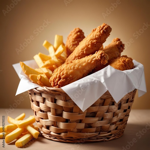 Fried chicken with French fries photo