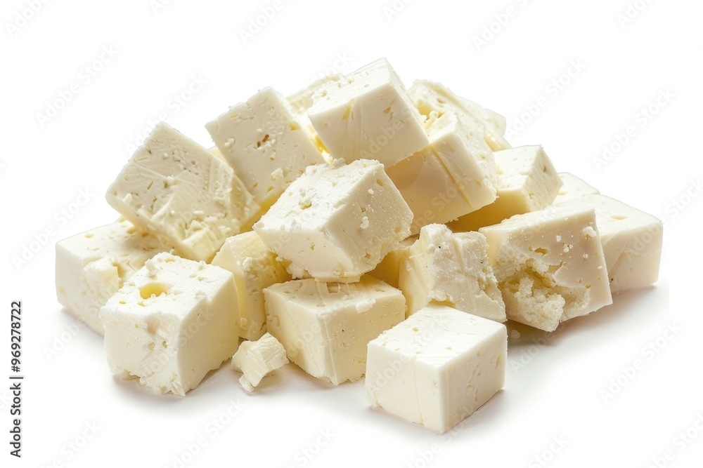 A block of tofu sits on a white surface, ready for use or display A block of tofu sits on a white surface, ready for use or display