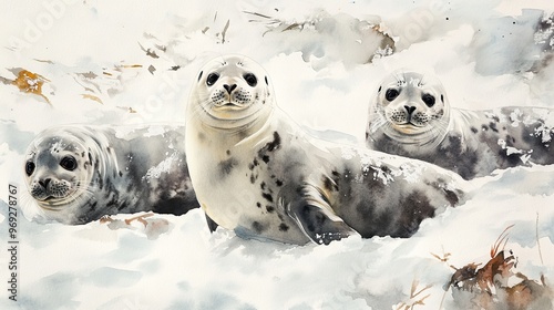 Cute seals near the igloo