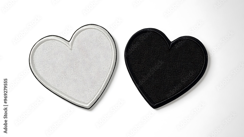 Obraz premium black and white heart embroidered patch mockup