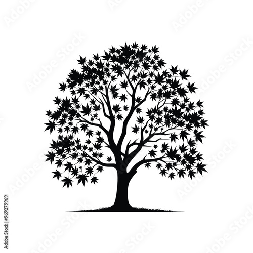 Detailed Maple Tree Silhouette – Perfect Vector for Nature, Forest, and Environmental Concepts