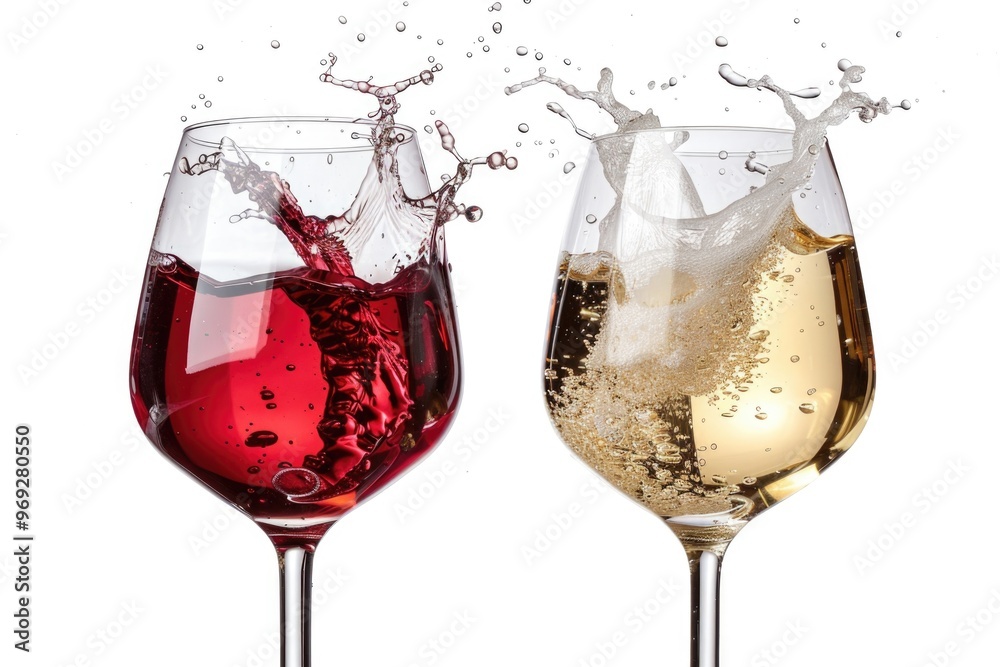 A pair of wine glasses filled with a beverage