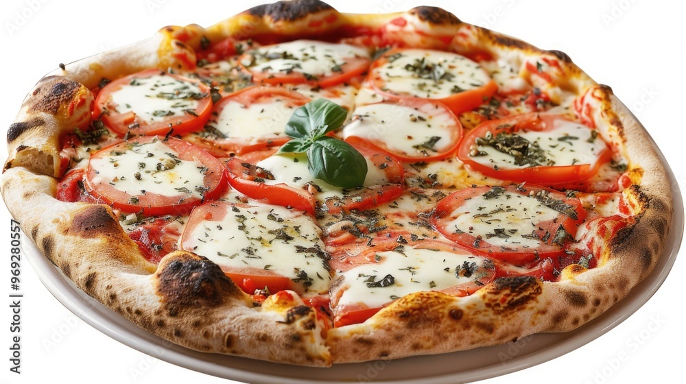 A delicious slice of pizza on a plate A delicious slice of pizza on a plate