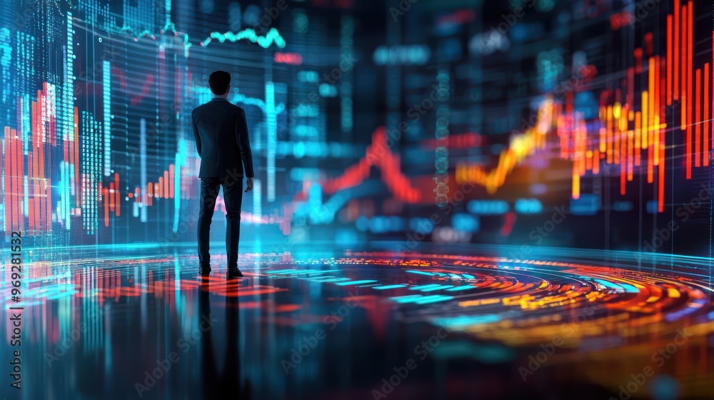 custom made wallpaper toronto digitalAmbitious Cartoon Businessperson Achieving Goal on 3D Performance Chart with High Luminosity in 32K Resolution, Generative AI