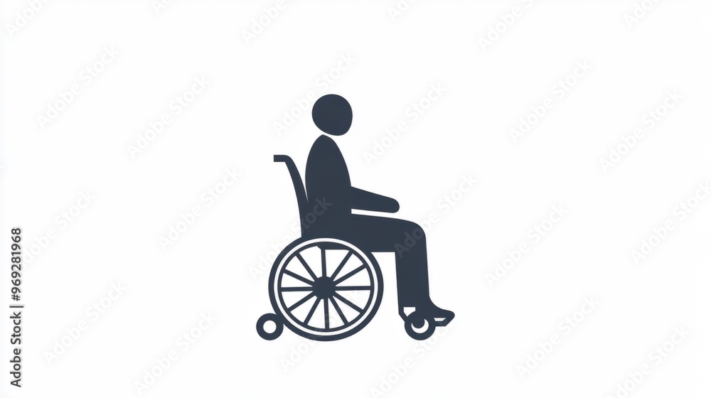 Obraz premium A simple icon of a person in a wheelchair, representing accessibility, disability awareness, or healthcare support.