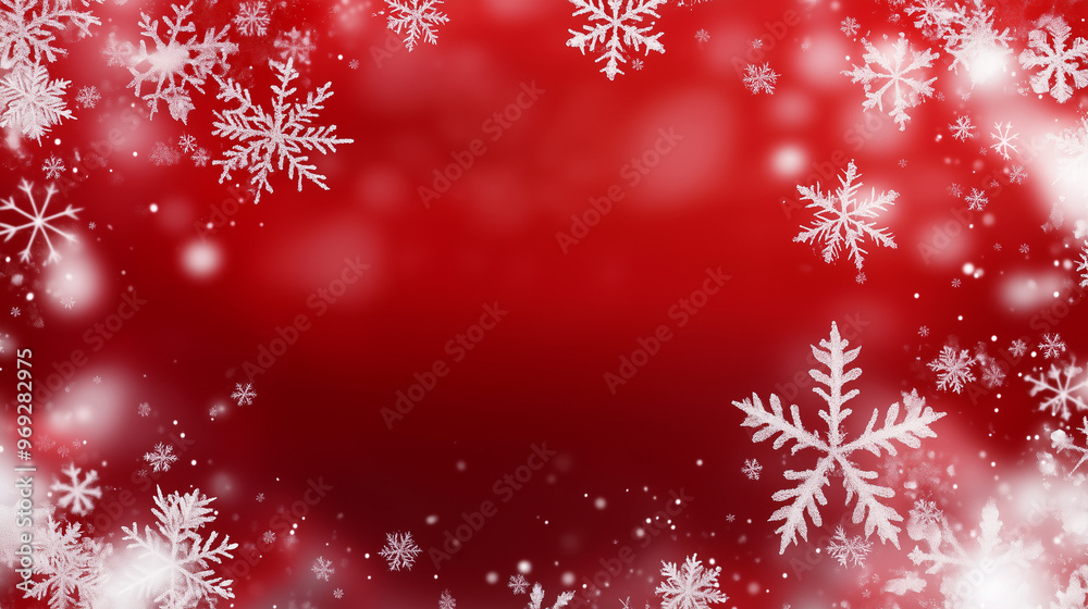 White snowflakes gently falling on a soft red wintery background White snowflakes gently falling on a soft red wintery background