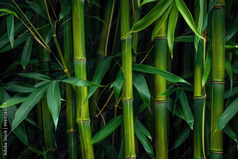 Fototapeta premium A close-up view of multiple green bamboo stalks