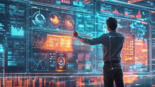 Futuristic Entrepreneur Adjusting 3D Goal Markers on Bright Dashboard in Cartoon Style - High Luminosity 32K Illustration, Generative AI