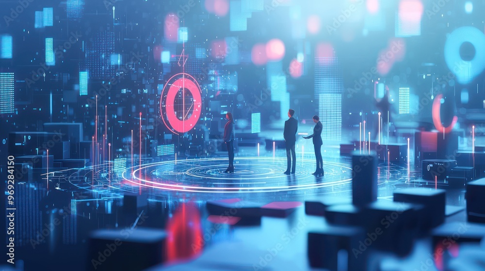 Futuristic Business Goal-Setting on 3D Digital Platform in Vibrant Cartoon Style, Generative AI Futuristic Business Goal-Setting on 3D Digital Platform in Vibrant Cartoon Style, Generative AI
