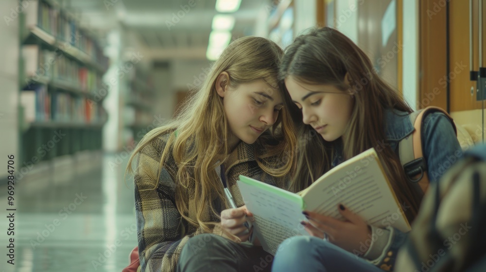 Two friends enjoying quiet time with books on a park bench Two friends enjoying quiet time with books on a park bench