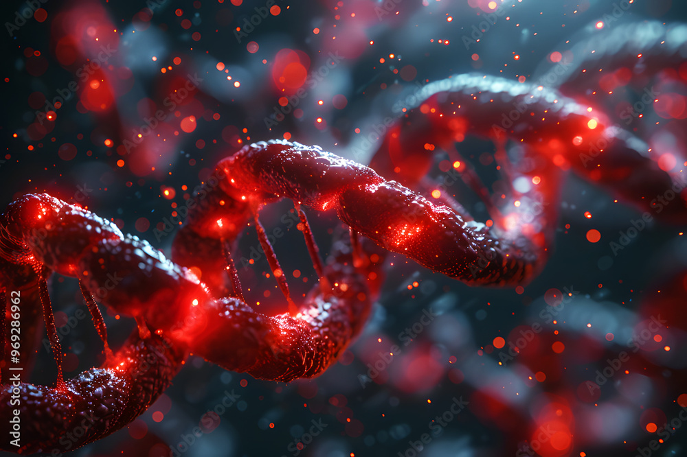 Human DNA red system cell structure in medical science graphic black is ...