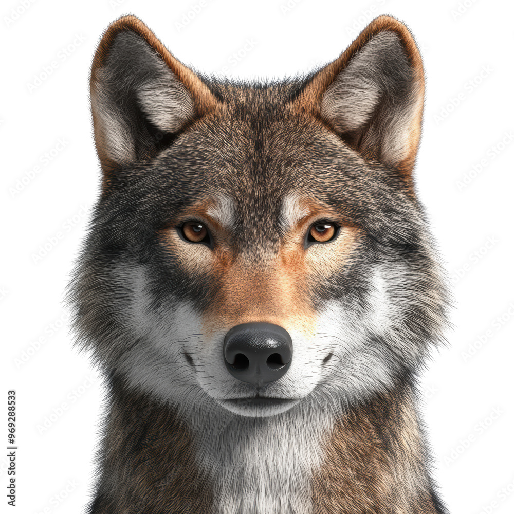 Close-up of a majestic gray wolf with piercing eyes and detailed fur, showcasing the beauty of this wild animal in stunning clarity. Close-up of a majestic gray wolf with piercing eyes and detailed fur, showcasing the beauty of this wild animal in stunning clarity.