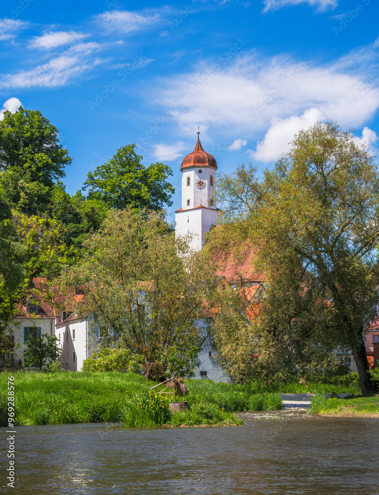 Church of Harburg at the river Wörnitz