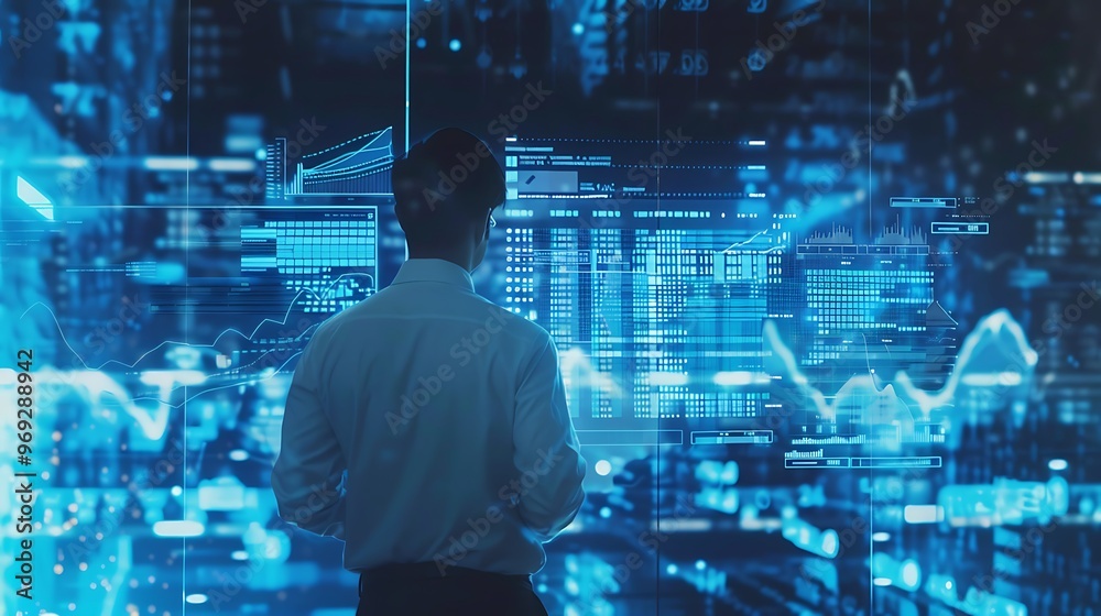 Businessman Reviewing Market Data on Digital Platform, Copy Space, Portrait Shot Businessman Reviewing Market Data on Digital Platform, Copy Space, Portrait Shot