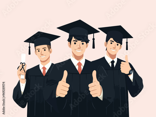 Graduates students expressing their thumbs up in flat  illustration