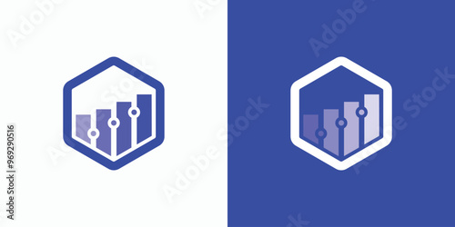 Hexagon shape analytical data growth table vector logo design with modern, simple, clean and abstract style. Icon for business, and personal branding.