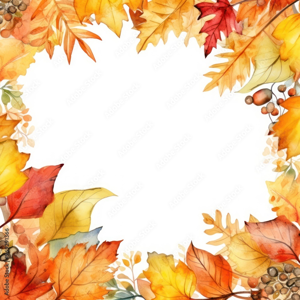 Autumn Leaves Watercolor Frame. Fall Background with Copy Space Autumn Leaves Watercolor Frame. Fall Background with Copy Space