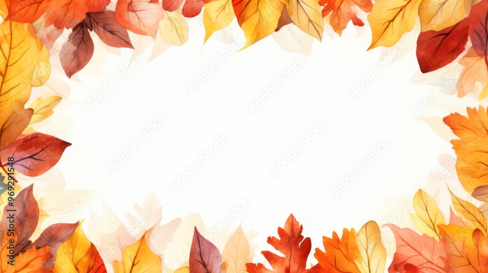 Autumn Leaves Watercolor Frame. Fall Background with Copy Space Autumn Leaves Watercolor Frame. Fall Background with Copy Space