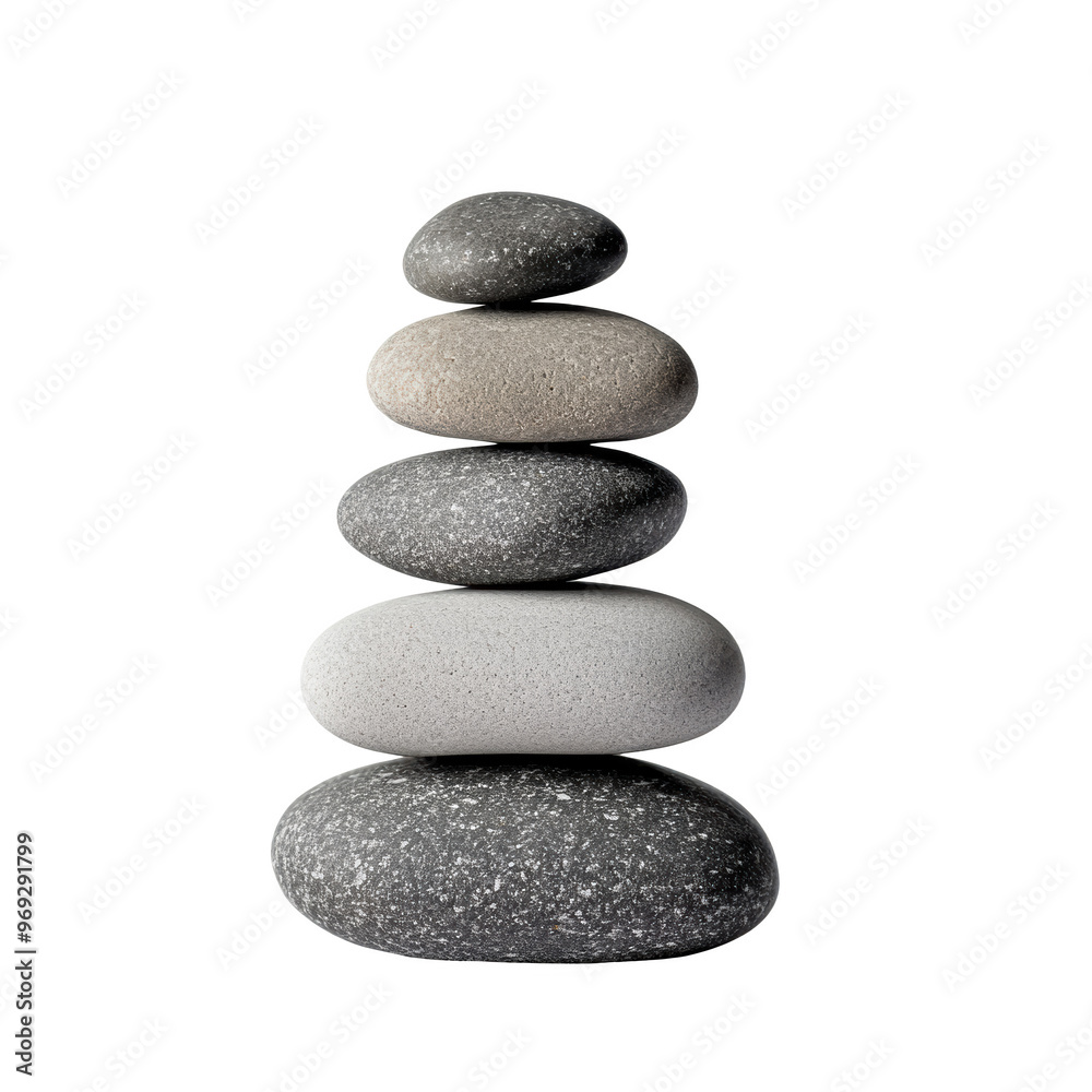 Balanced stack of smooth zen stones isolated on a white background, representing tranquility, balance, wellness, and peace. Balanced stack of smooth zen stones isolated on a white background, representing tranquility, balance, wellness, and peace.