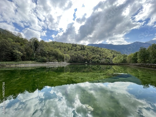 Small reservoir Plužna or Pluzensko lake, stream Gljun (Bovec, Slovenia) - Kleiner Stausee Pluzna, Bach Glijun (Bovec, Slowenien) - Akumulacijsko jezero Plužna or Plužensko jezero (Slovenija) photo