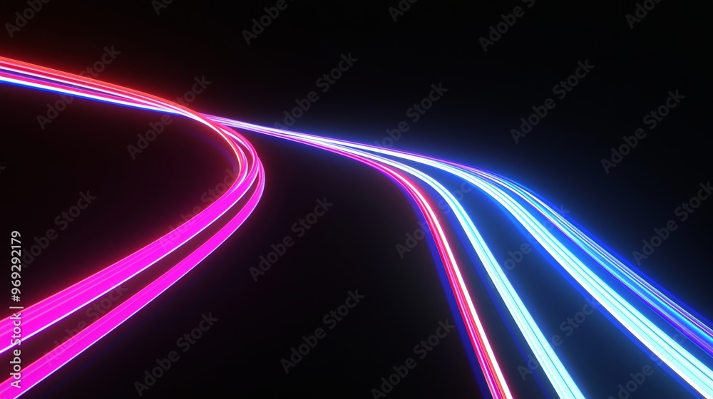 Abstract futuristic neon background with glowing ascending lines.