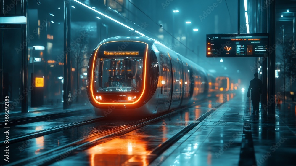 Fototapeta premium Smart transportation hubs with AI-enhanced user experience: Futuristic transportation terminals with automated check-ins and personalized services.