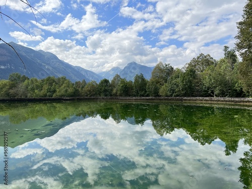 Small reservoir Plužna or Pluzensko lake, stream Gljun (Bovec, Slovenia) - Kleiner Stausee Pluzna, Bach Glijun (Bovec, Slowenien) - Akumulacijsko jezero Plužna or Plužensko jezero (Slovenija) photo