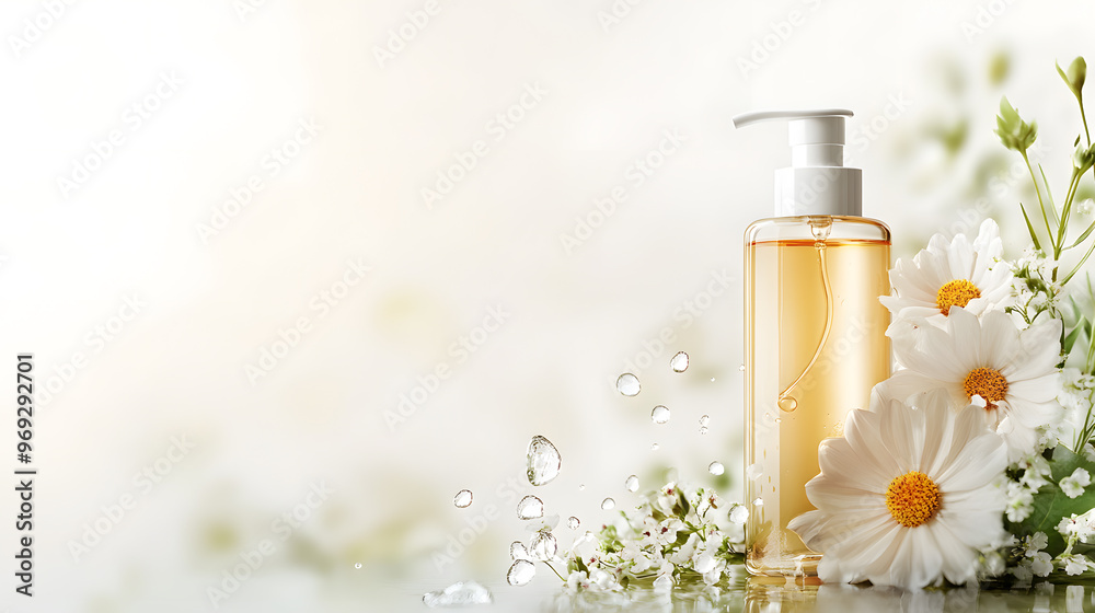 Natural skincare products photo shoot with flowers Natural skincare products photo shoot with flowers
