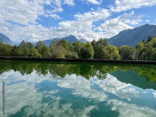 Small reservoir Plužna or Pluzensko lake, stream Gljun (Bovec, Slovenia) - Kleiner Stausee Pluzna, Bach Glijun (Bovec, Slowenien) - Akumulacijsko jezero Plužna or Plužensko jezero (Slovenija) photo