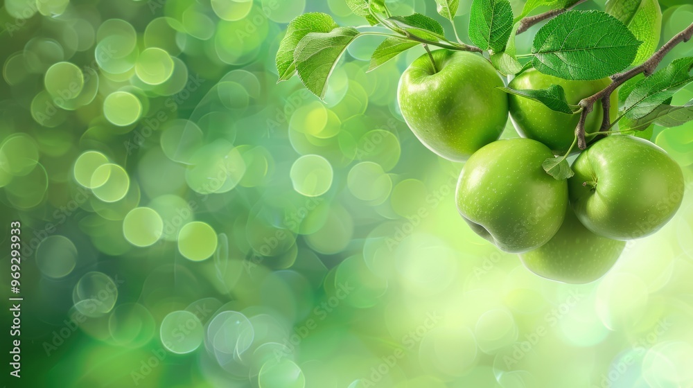 Ripe beautiful green apple fruit on tree in plantation farm orchard Ripe beautiful green apple fruit on tree in plantation farm orchard