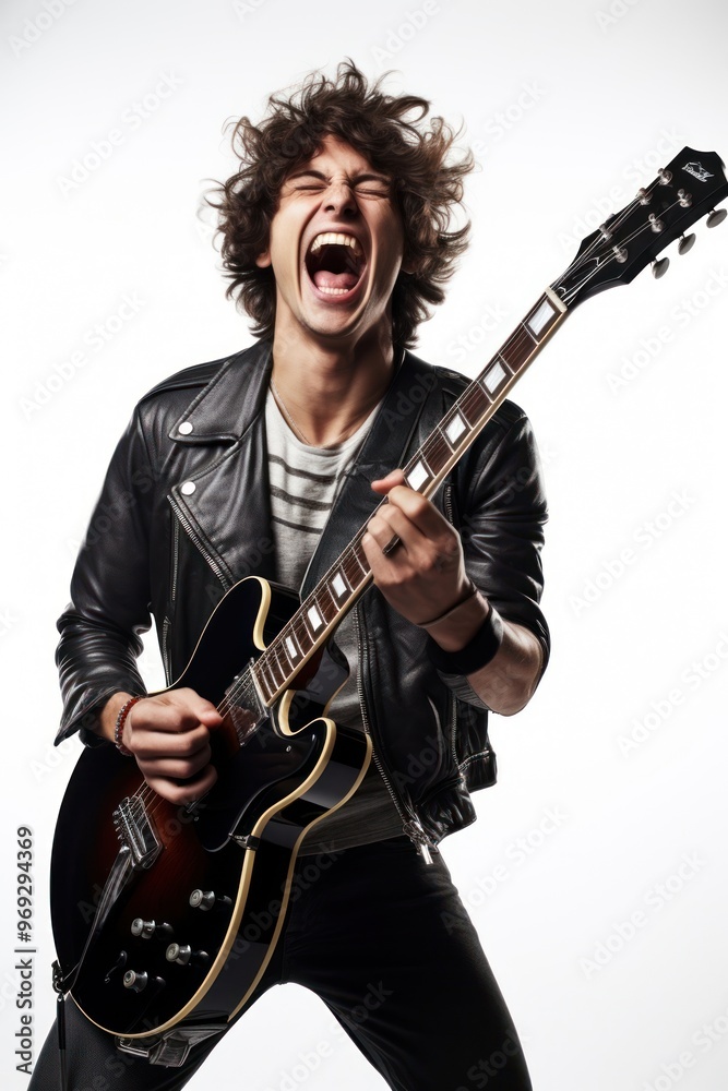 Obraz premium Rock band playing guitarist musician man.