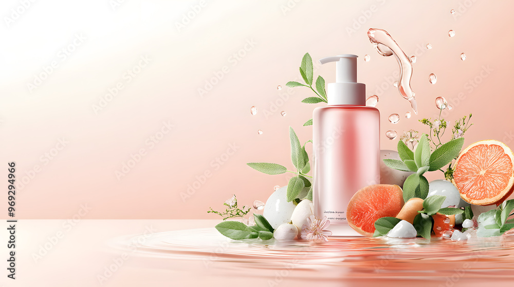 Natural skincare products photo shoot with flowers