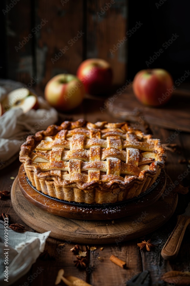 Tasty delicious homemade apple pie closeup view Tasty delicious homemade apple pie closeup view