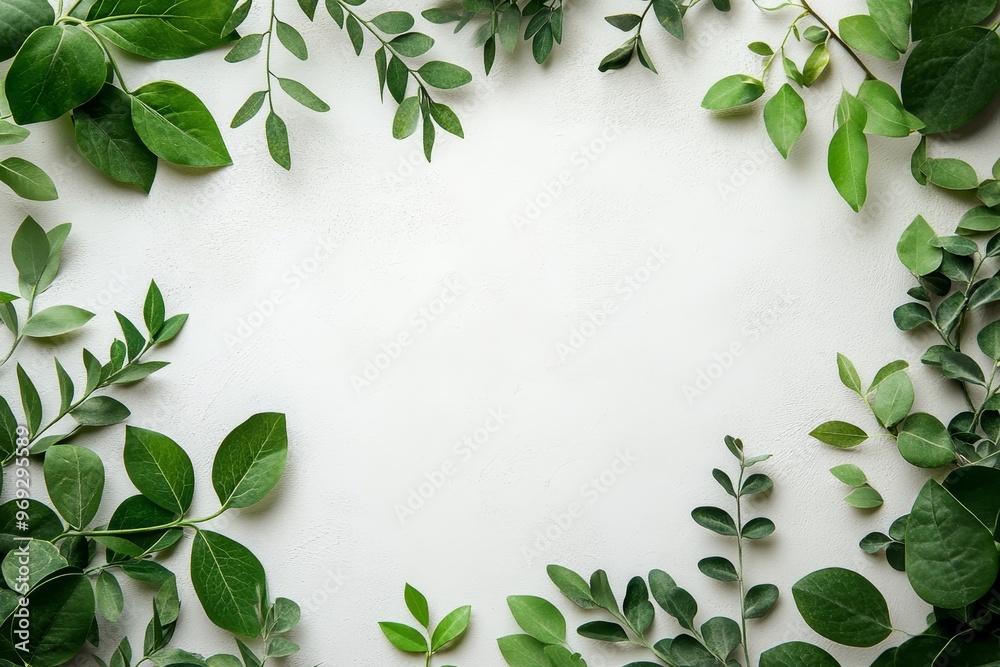 Naklejka premium Green Leaves Frame on White Background