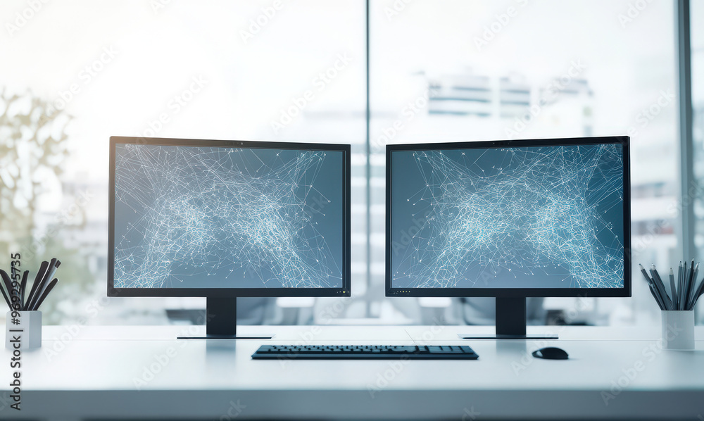 Fototapeta premium Broken Computer Screen on White Desk