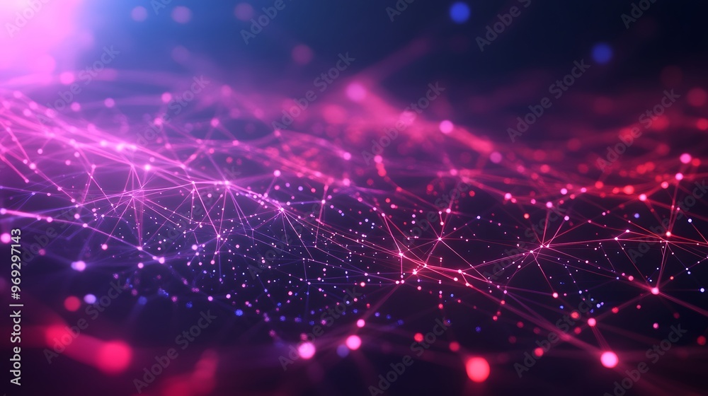 Fototapeta premium Futuristic abstract background with glowing digital lines forming geometric patterns on a dark surface.