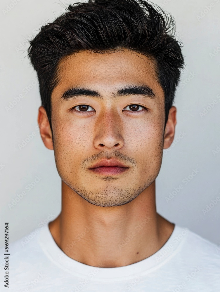 Fototapeta premium Image of young Asian man on white background with generative ai