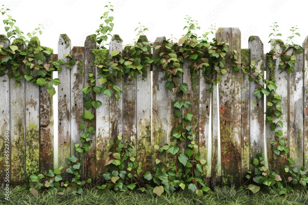 A wooden fence covered in vines and foliage A wooden fence covered in vines and foliage