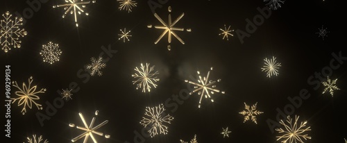 Golden snowflakes falling on a dark background