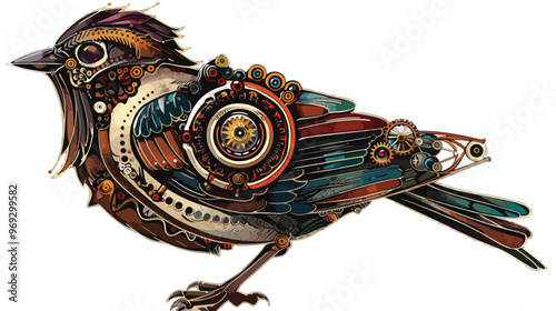 Steampunk Bird Clipart isolated on white background Vector Illustration