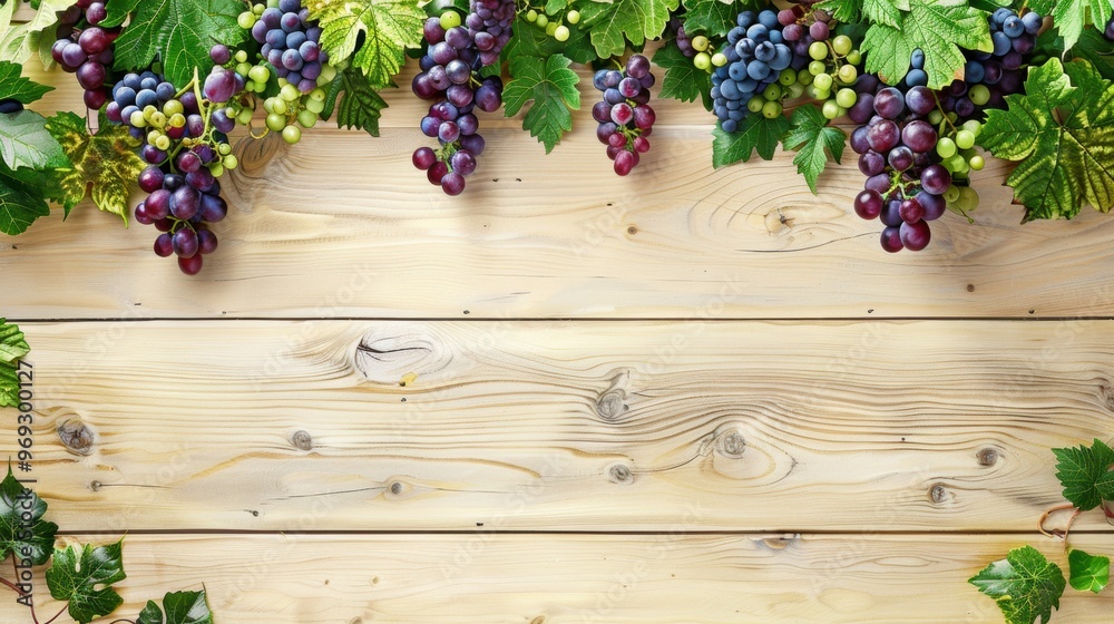 Fototapeta premium Background template with copy space of grape leaf and vine
