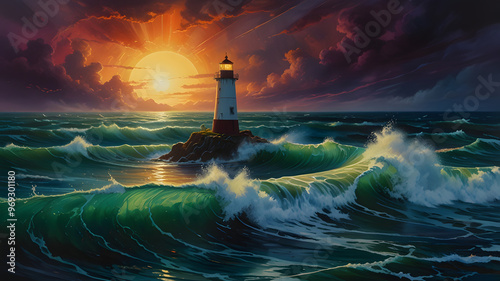 lighthouse at night, ai generated