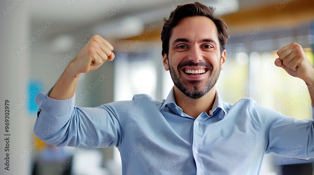 Obraz premium Business Success Celebration, Business Theme, Portrait Shot, Plain Office Background
