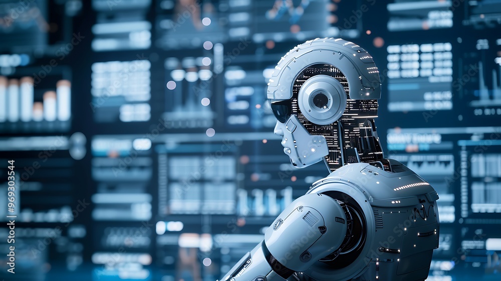 Fototapeta premium AI Analyzing Big Data for Business Analytics, Business Theme with Blue Background