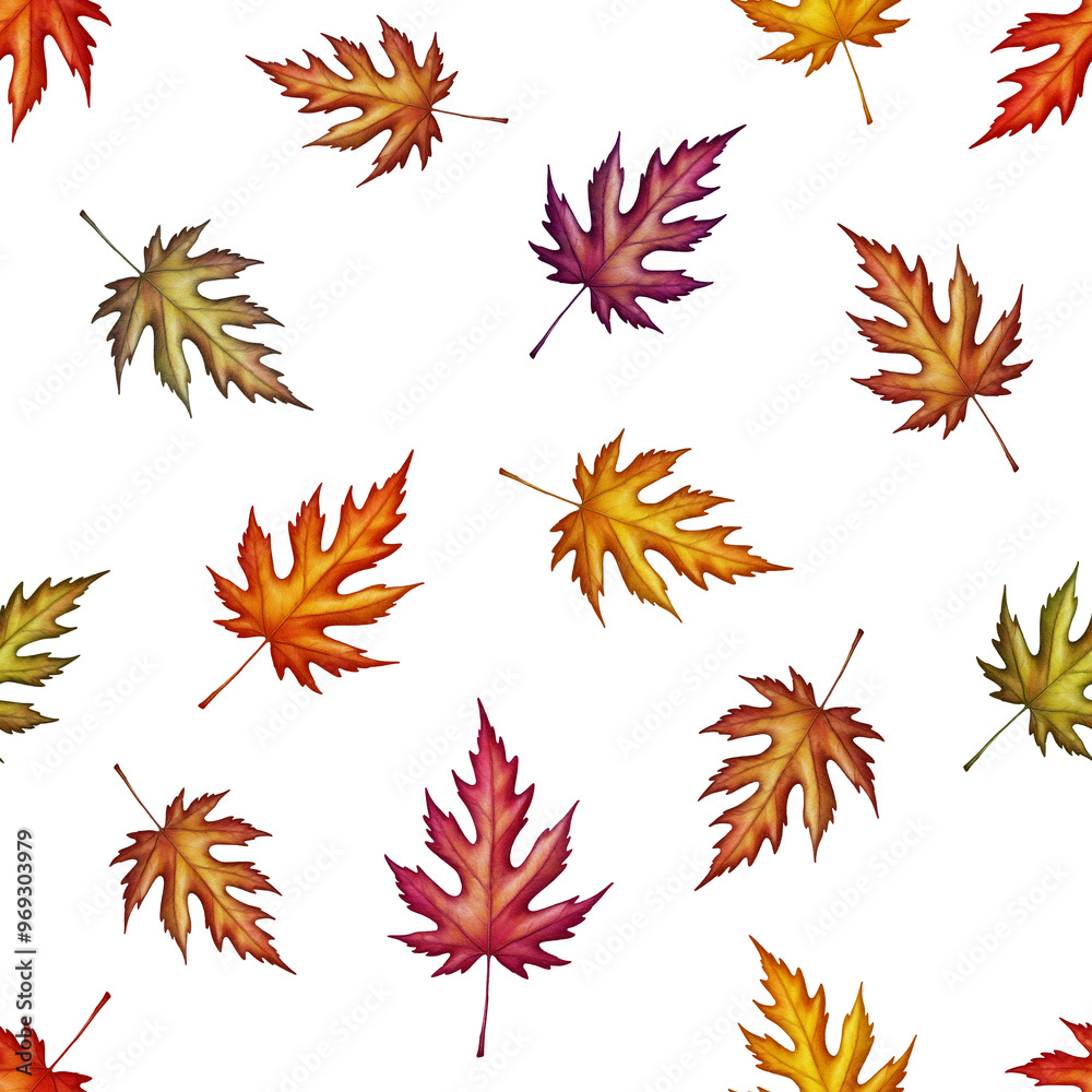 Seamless Autumn Leaves Pattern: Elegant Fall Foliage Design with Vibrant Maple, Oak, and Birch Leaves in Warm Seasonal Hues. Perfect for Fabrics, Wallpapers, and Digital Art Seamless Autumn Leaves Pattern: Elegant Fall Foliage Design with Vibrant Maple, Oak, and Birch Leaves in Warm Seasonal Hues. Perfect for Fabrics, Wallpapers, and Digital Art